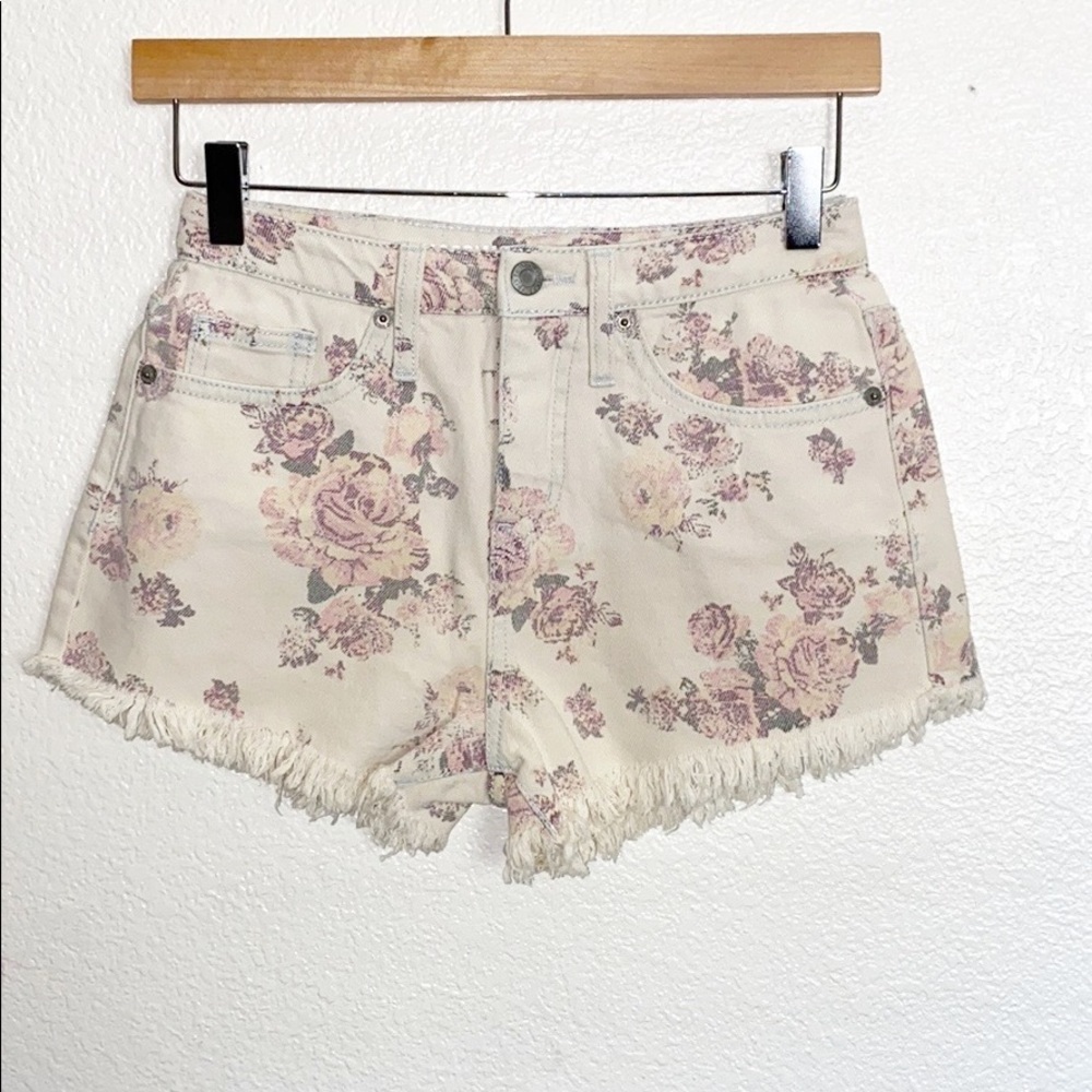 Mossimo Floral Cream Denim High Rise Cuffed Shorts - Picture 1 of 9